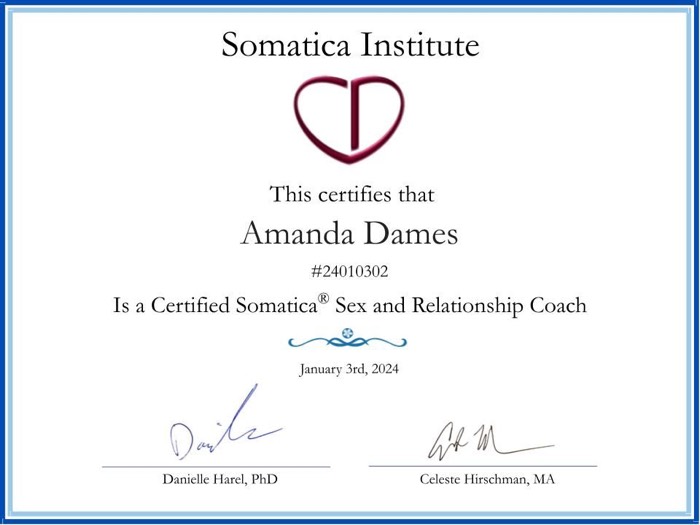 Somatica Institute certificate for Amanda Dames
